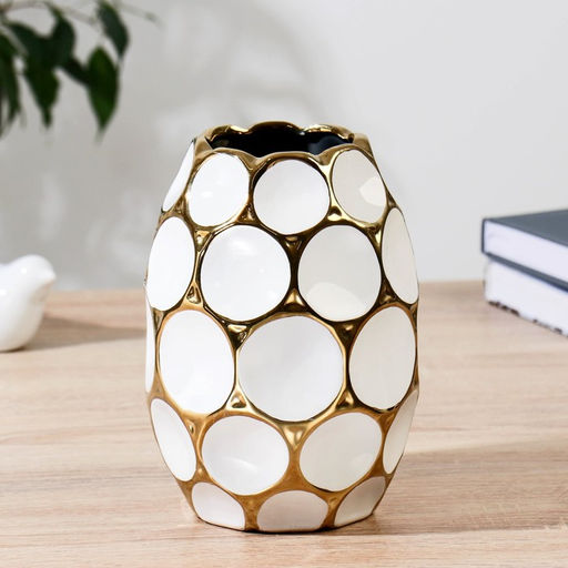 Ваза «Мелани», h=18 см, d=7 см, керамика, бело-золотая