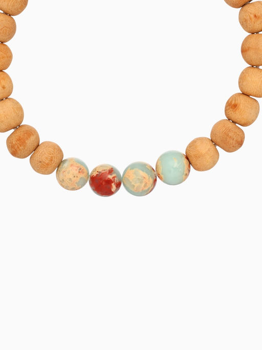 Браслет из сандалового дерева с агатом, длина 18 см, голубой