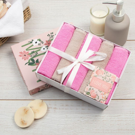 Набор махровых полотенец Этель For mom 30×30 см - 5 шт., 100% хлопок 340 г/м²