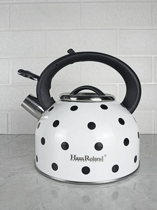 Чайник 2,5л нержавеющая сталь HR732-1 белый в черный горох OLS-001-5