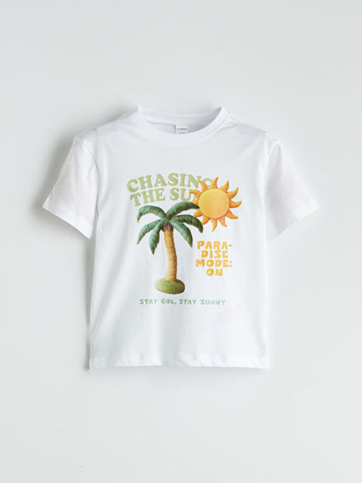 Bisiklet Yaka Bask?l? Erkek ?ocuk Ti??rt