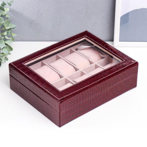 Шкатулка кожзам под часы 10 отделений Бордо 8х26х20 см - Simaland фото 5