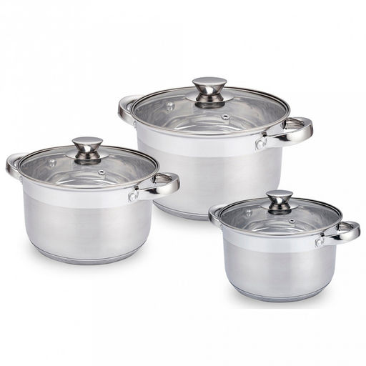 Набор кастрюль из нержавеющей стали "Silver" 3 штуки: 2л, 2,7л, 3,6л, s0,4см, дно s3см, стеклянная крышка, многослойное термоаккумулирующее дно, цветная коробка, "Appetite" (Китай)