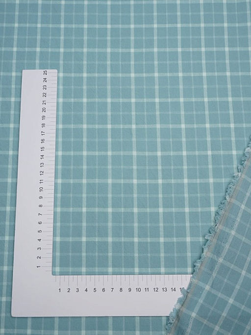 Вареный (стираный) хлопок Клетка цв.бирюзово-зеленая дымка, ш.2.50м, хлопок-100%, 125гр/м.кв - Купава фото 2