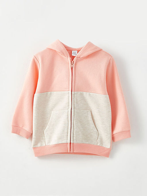 Kap??onlu Uzun Kollu Renk Bloklu K?z Bebek Fermuarl? Sweatshirt
