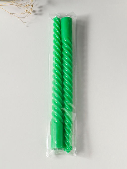 Цена за 2 шт. Свеча витая 25 см (набор 2 шт) 57 гр, 5 ч, цв. зелёный