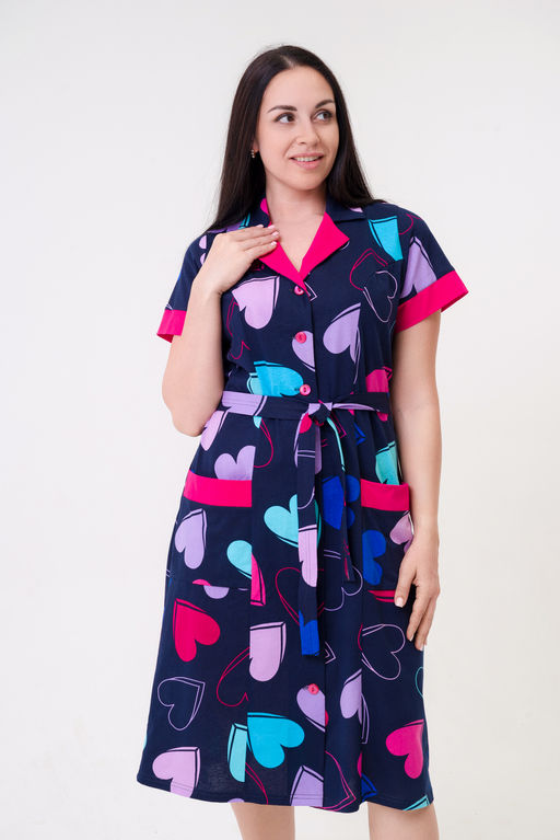 Халат женский из кулирки Елизавета сердца малина - Амадэль фото 3