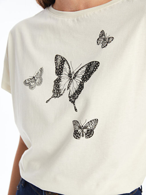 Bisiklet Yaka Desenli K?sa Kollu Kad?n Bluz