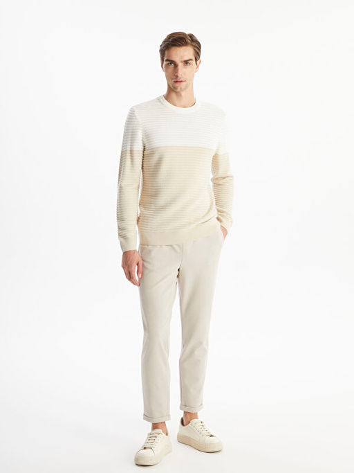 Bisiklet Yaka Uzun Kollu Renk Bloklu Erkek Triko Kazak