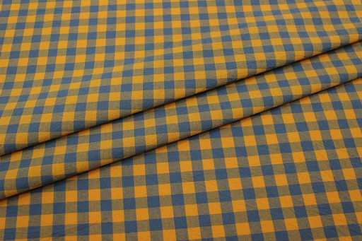 Вареный (стираный) хлопок Клетка (1.0*1.0см) цв.лазурно-серый/охра, ш.2.5м, хл-100%, 125гр/м.кв - Купава фото 3