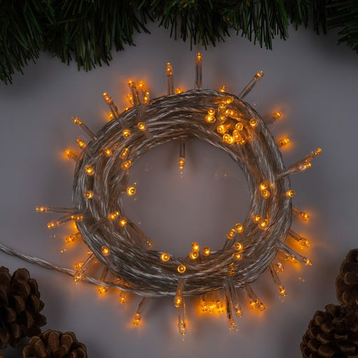 Гирлянда Нить 10 м, IP20, прозрачная нить, 100 LED, 8 режимов, 220 В, свечение жёлтое