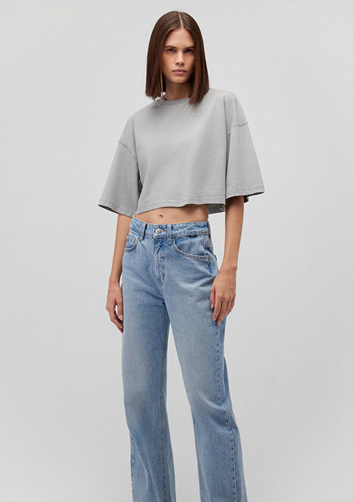 Gri Basic Crop Tisort