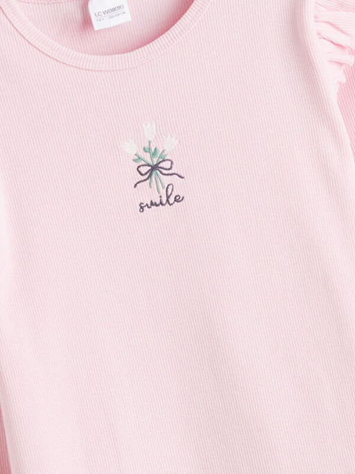 Bisiklet Yaka ?i?ekli K?z ?ocuk Pijama Tak?m?