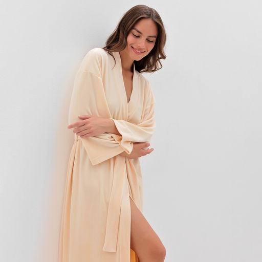 Халат домашний женский KAFTAN Plushy, размер 52-54, молочный