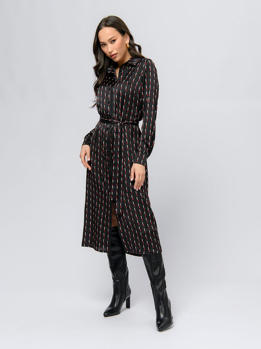 Платье черного цвета длины миди с принтом и длинными рукавами - 1001dress фото 2