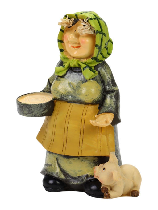 Садовая фигура из полистоуна «Бабушка с поросенком», 12×11×21 см