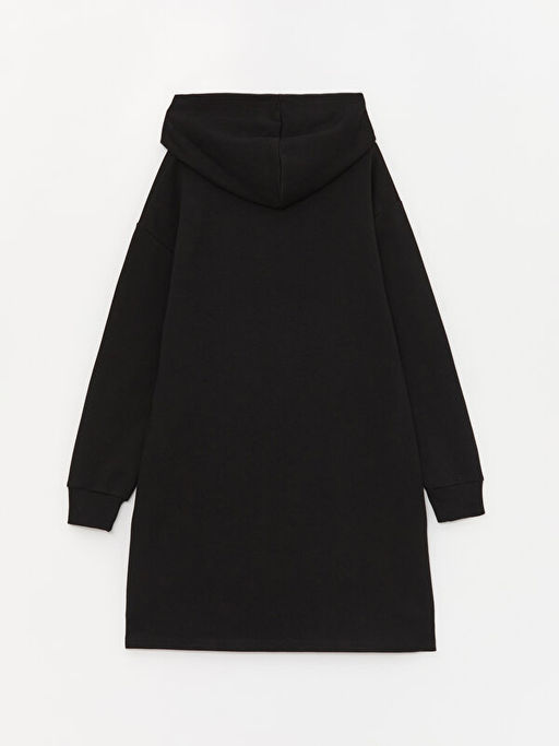 Kap??onlu Bask?l? Uzun Kollu K?z ?ocuk Elbise