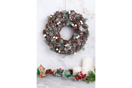 Новогоднее украшение венок 35*35*8 см Снежный лес круг