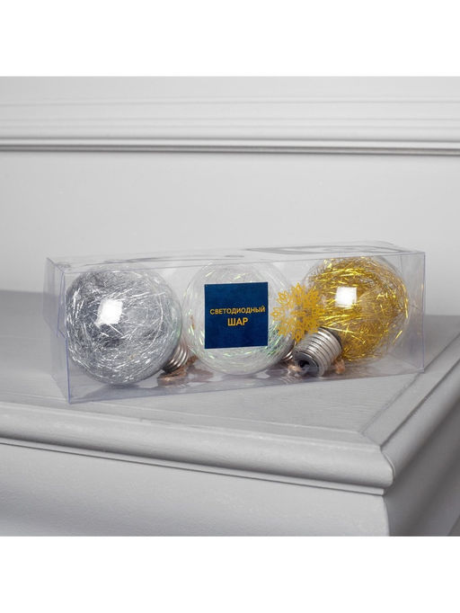 Набор ёлочных шаров Мишура цветная тёплая, 3 шт, d=8 см, 5 LED, от батареек, свечение белое - Luazon lighting фото 12