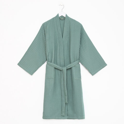 Халат вафельный женский удлинённый Этель "Boho" размер 46-48, цвет мятный, 100% хлопок, 290 г/м2