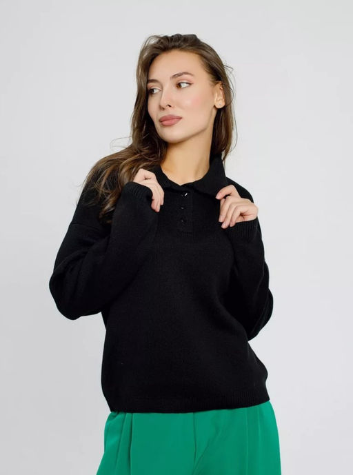 K13016 Джемпер поло (вязаный трикотаж) ЧЕРНЫЙ