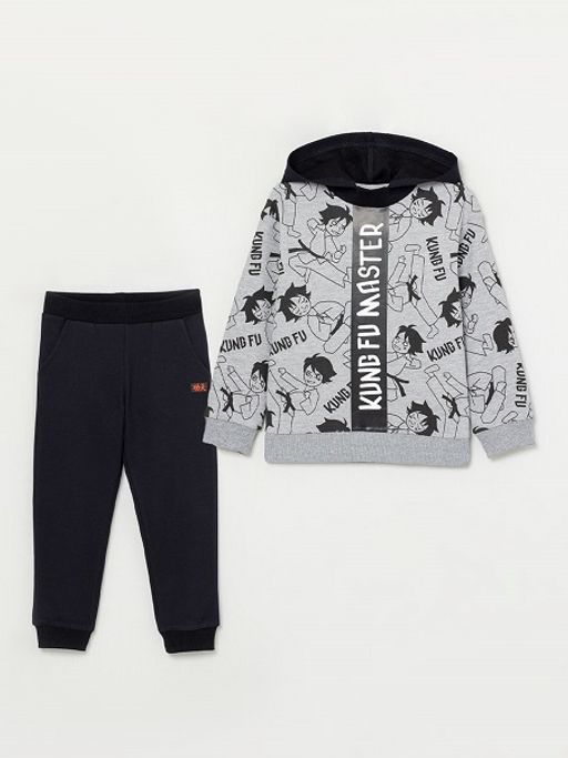 CRB wear/CWKB 90044-11-283 Комплект для мальчика (джемпер модель "худи", брюки), светло-серый меланж-черный/Ex.Cherubino