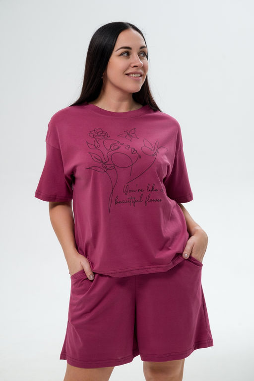 Пижама женская из кулирки Дива брусника макси - Амадэль фото 10