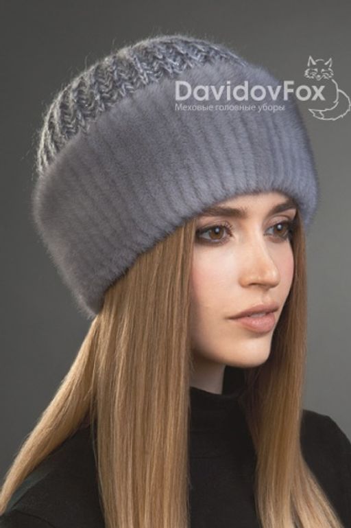 ВИДЕООБЗОР шапка Адель норка трикотаж сапфир