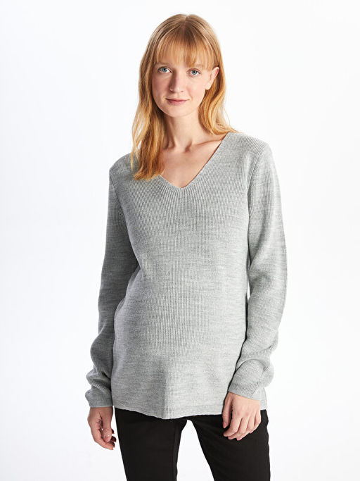 V Yaka Parlak G?r?n?ml? Uzun Kollu Hamile Triko Kazak