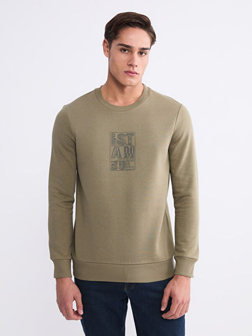 Bisiklet Yaka Bask?l? Erkek Sweatshirt