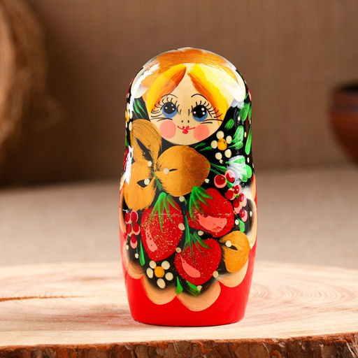 Матрёшка деревянная «Земляничка», чёрный платок, 5 кукольная, 18 см