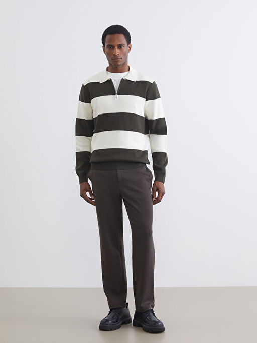 Polo Yaka ?izgili Erkek Triko Kazak