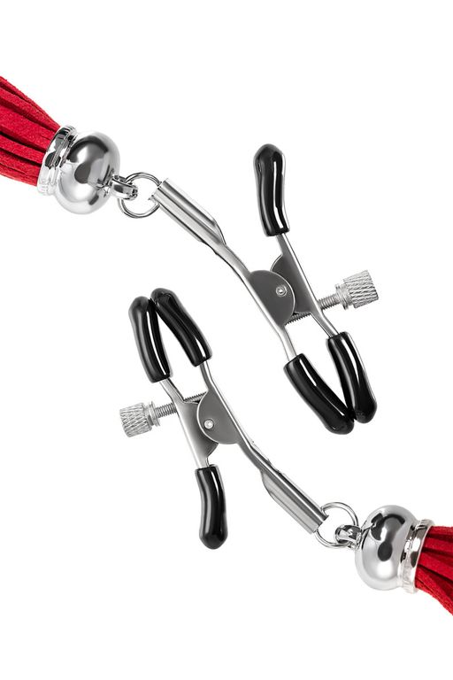 Зажимы на соски Pecado BDSM, Прищепки, с кисточками из замши, металл, красные