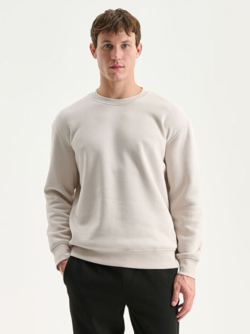 Bisiklet Yaka Uzun Kollu Erkek Kal?n Sweatshirt