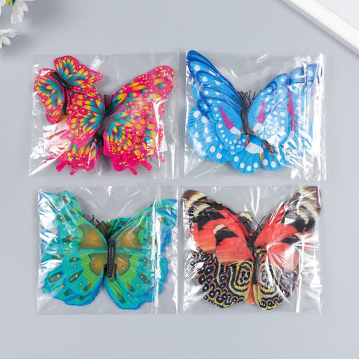Магнит пластик под ткань Бабочки двойные, блеск н-р 6 шт МИКС h= 10;10,5;5;6,7;8,4;6,7 см - Simaland фото 5
