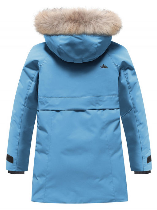 Парка зимняя подростковая для девочки с капюшоном и мехом бирюзового цвета 9534Br