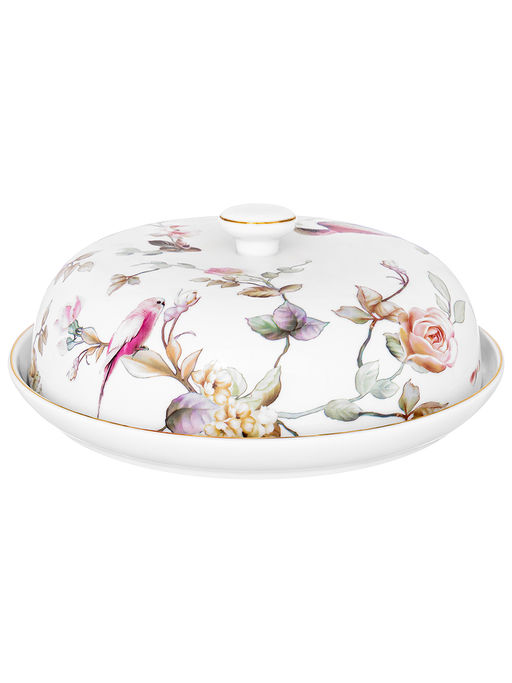 Блинница 22*22*9,5 см "Певчие птички" фарфор NEW BONE CHINA