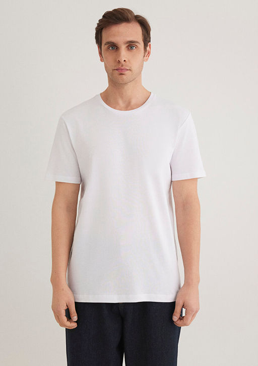 Beyaz Basic Tisort - Mavi фото 3