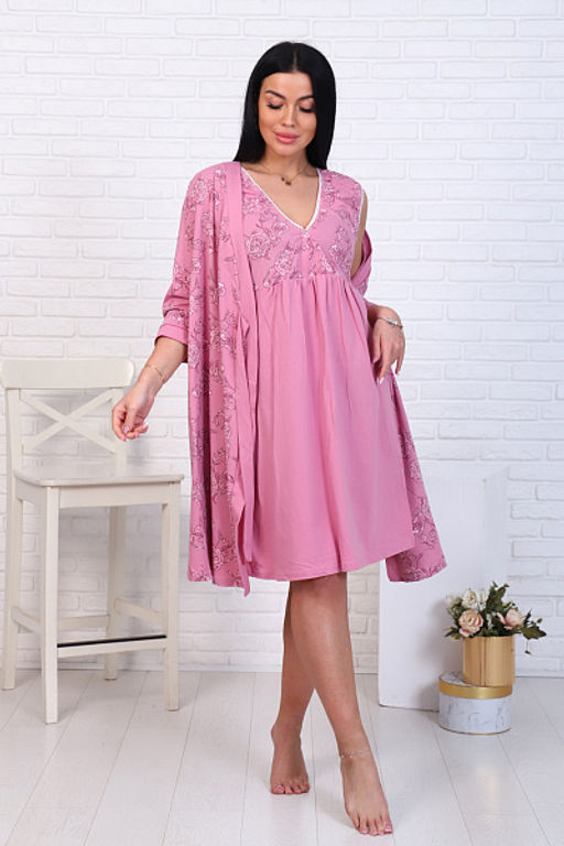 Пеньюар с сорочкой для беременных и кормящих мам, цветы, сухая роза (08520-14) - Плиона фото 16