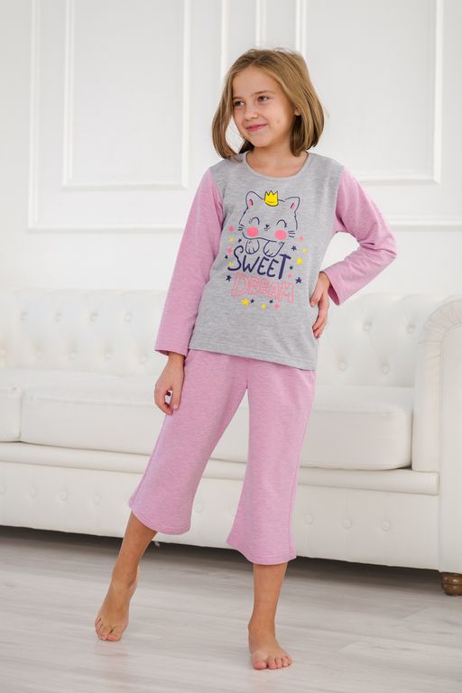 Пижама детская из футера Кисонька розовая березка - Амадэль фото 2