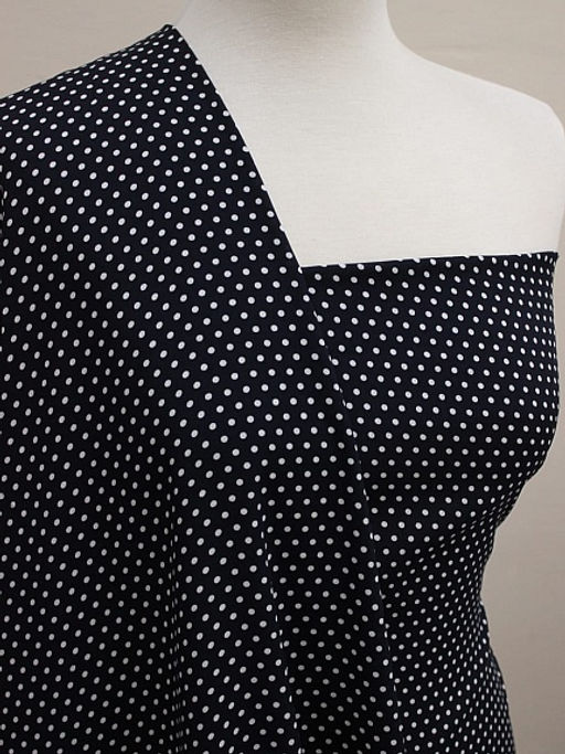 Штапель Белый горох (3мм) цв.черный с синим оттенком, ш.1.43м, вискоза-100%, 90гр/м.кв - Купава фото 2