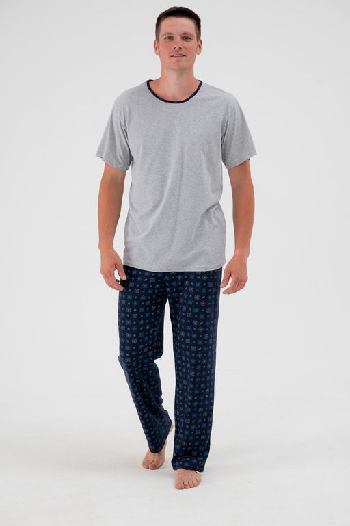 Пижама мужская из футболки с коротким рукавом и брюк из кулирки Генри синий - Амадэль фото 3