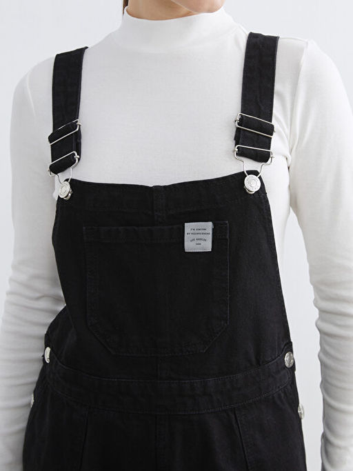 Kare Yaka D?z Ask?l? Kad?n Jean Salopet Elbise