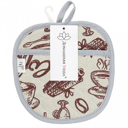 Прихватка с запахом 19х19см "Эспрессо, вид 1/1", форма "Яблоко", рогожка 171г/м2, хлопок 100%, наполнитель - ватин 280г/м2, на пластмассовом подвесе, "Домашняя мода" (Россия)