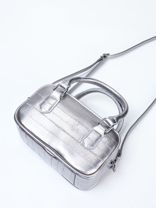Сумка женская саквояж на молнии, 20×9×12 см, серебристая