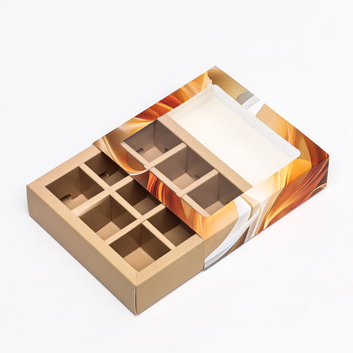 Цена за 5 шт. Коробка под 9 конфет с обечайкой Кофе с молоком, 13,7 х 13,7 х 3,5 - UPAK LAND фото 4