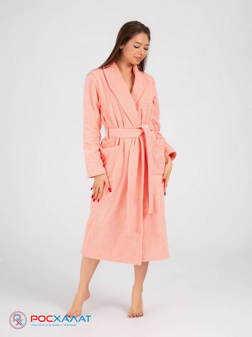 Женский махровый халат с шалькой светло-коралловый МЗ-02 (6)