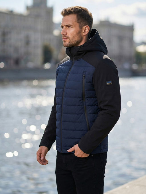 Куртка мужская гибридная стёганая с капюшоном с графеновой подкладкой черного цвета 9627_1Ch - Mtforce фото 94