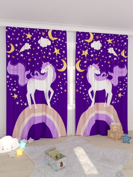 Детские фотошторы Ночные единороги Габардин/150 см/250 см
