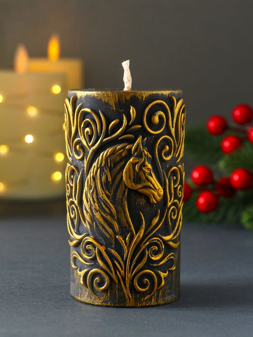 Свеча декоративная «Столбик с лошадью», бронза, 215 г, 55×55×100 мм